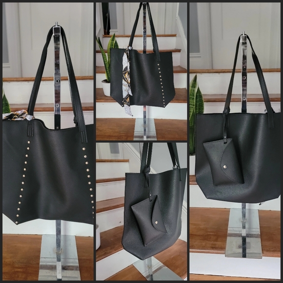 Vintage Black Tote Bag with Gold Studs - Picture 1 of 12
